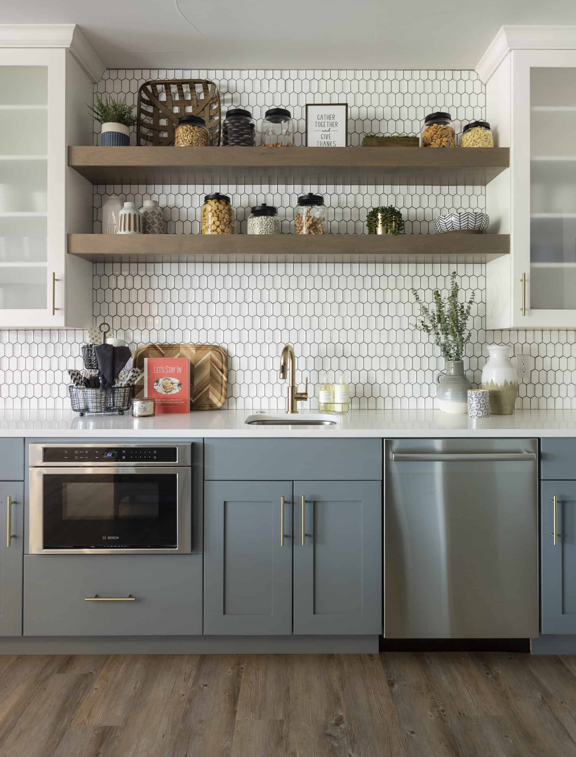 interior design consultation Denver, Colorado blue cabinets kitchen
