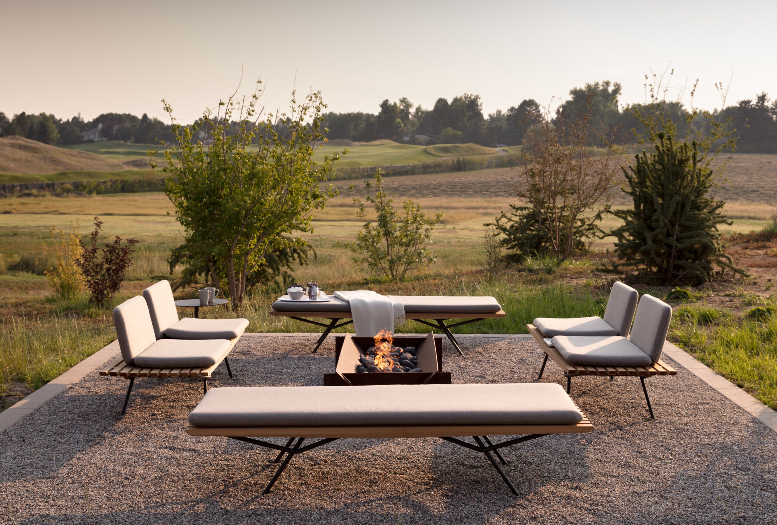 outdoor bonfire area with seating 