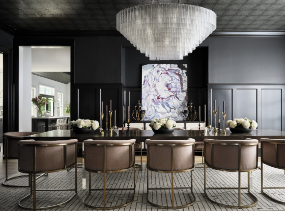 Dramatic black dining room